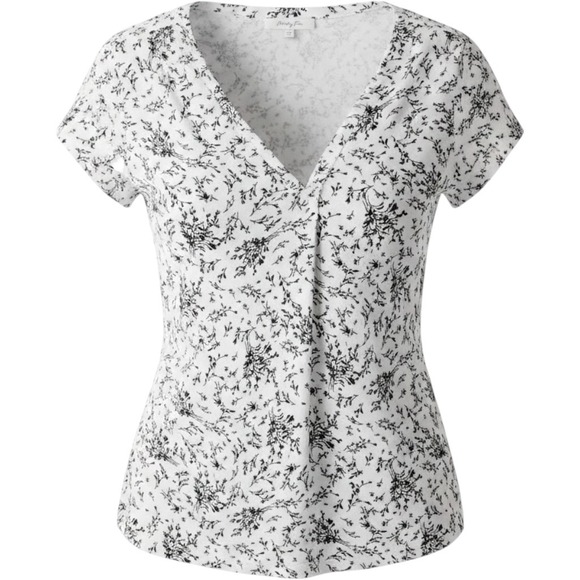 Monday Fun Tops - Monday Fun Women White Black Floral V-Neck Cap Sleeve Blouse Top‎ Large